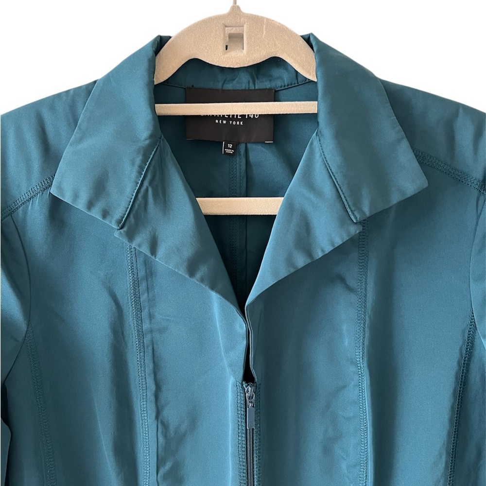 Lafayette 148 NY Nala Teal Zip Front Career Blazer Jacket Travel Size 12 - Picture 8 of 16